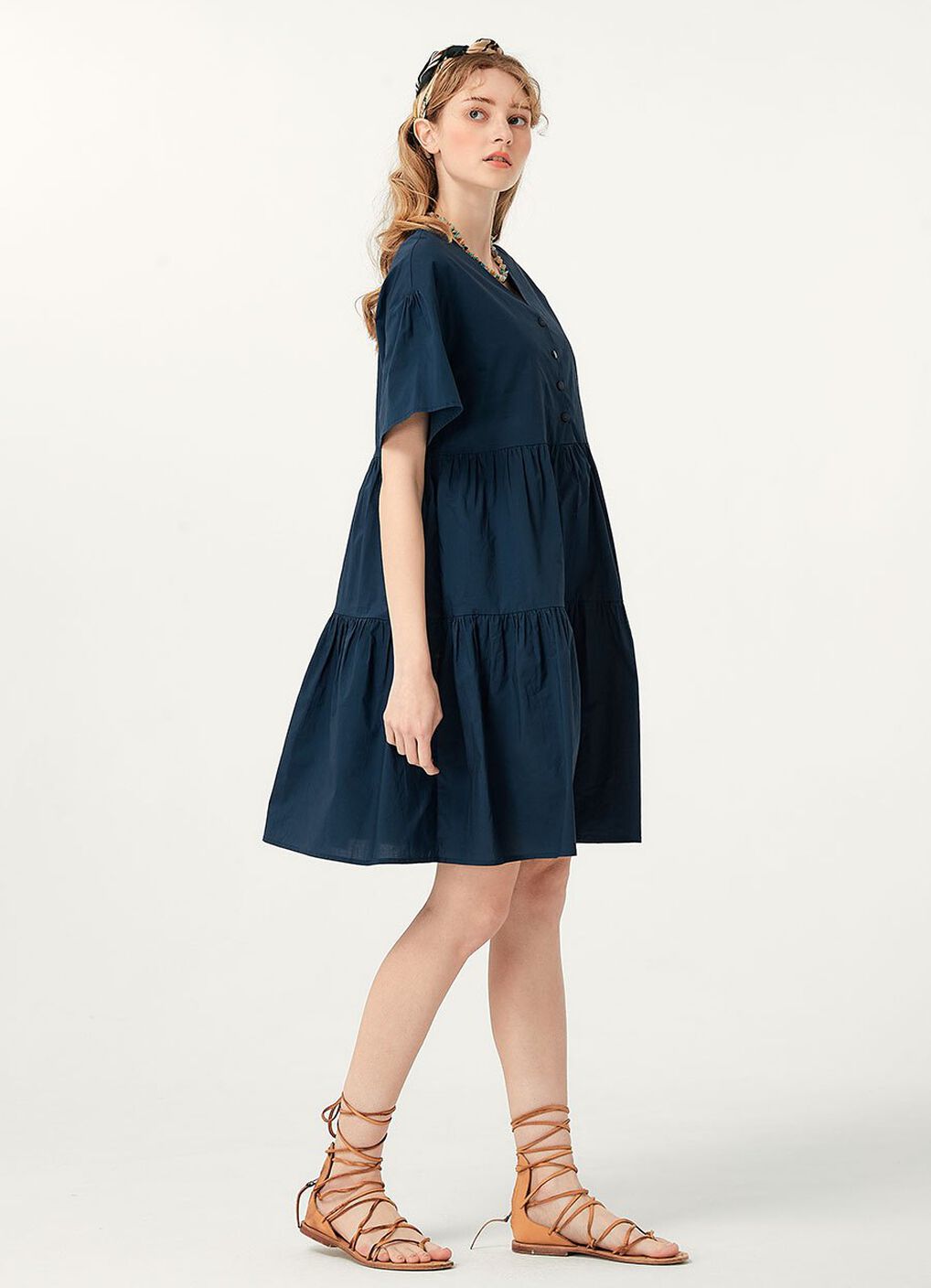 Flared Hem Cotton Maternity & Nursing Dress, Navy, hi-res image number 2