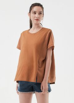 Blend Spilt Hem Maternity & Nursing Top, Brown, hi-res