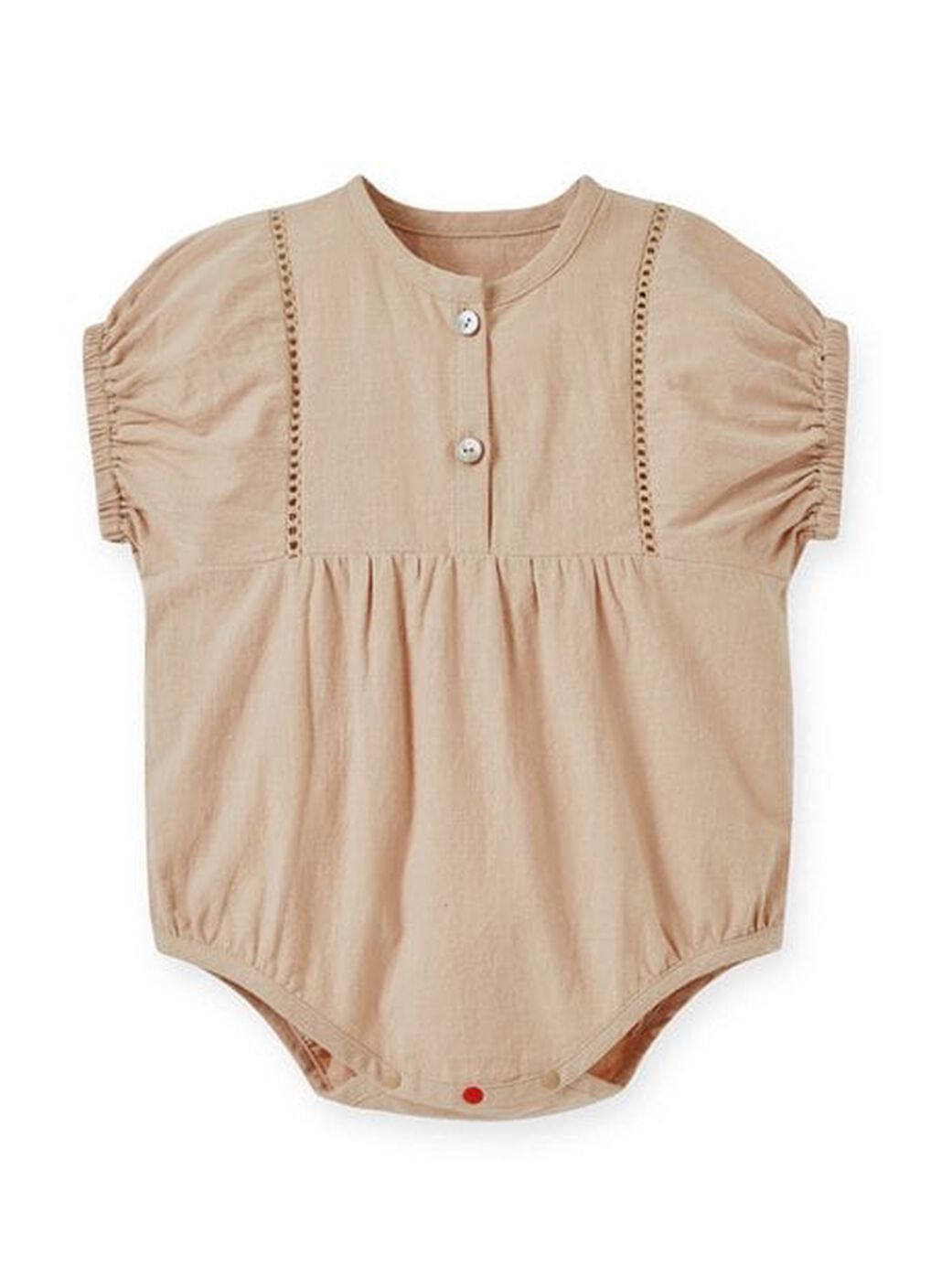 Lace Baby Puff Sleeve Romper, Khaki, hi-res image number 0