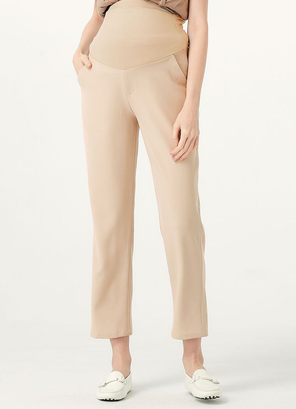 Cropped Maternity Slim Pants, Cream, hi-res image number 1