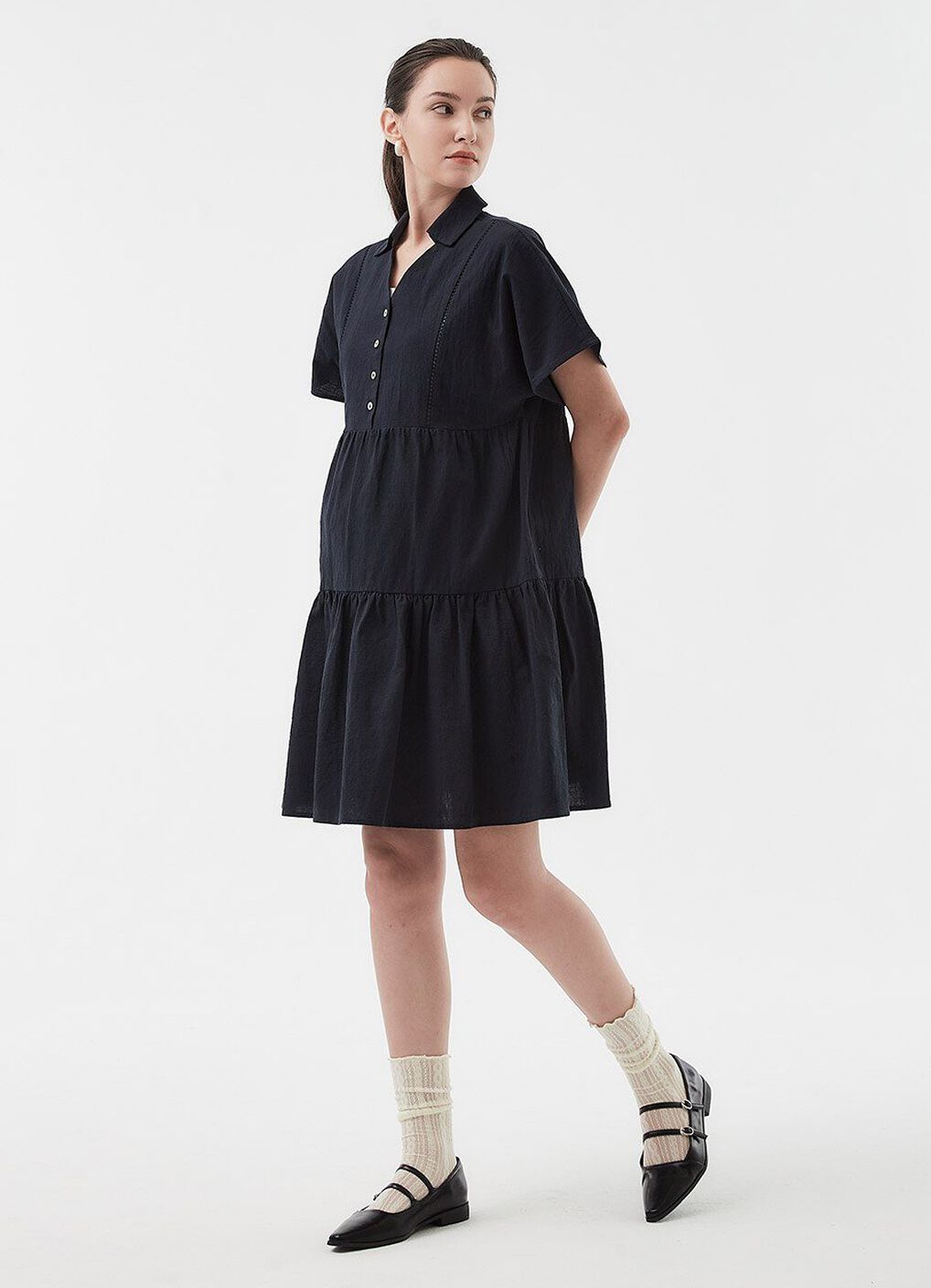 Cotton Maternity & Nursing Short Sleeve Tiered Dress, , hi-res image number 3