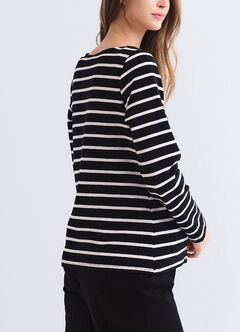 Striped Boat Neck Maternity & Nursing Top, Black, hi-res