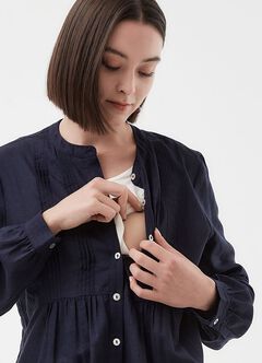 Emboss Pleated Long Sleeve Maternity & Nursing Shirt, , hi-res