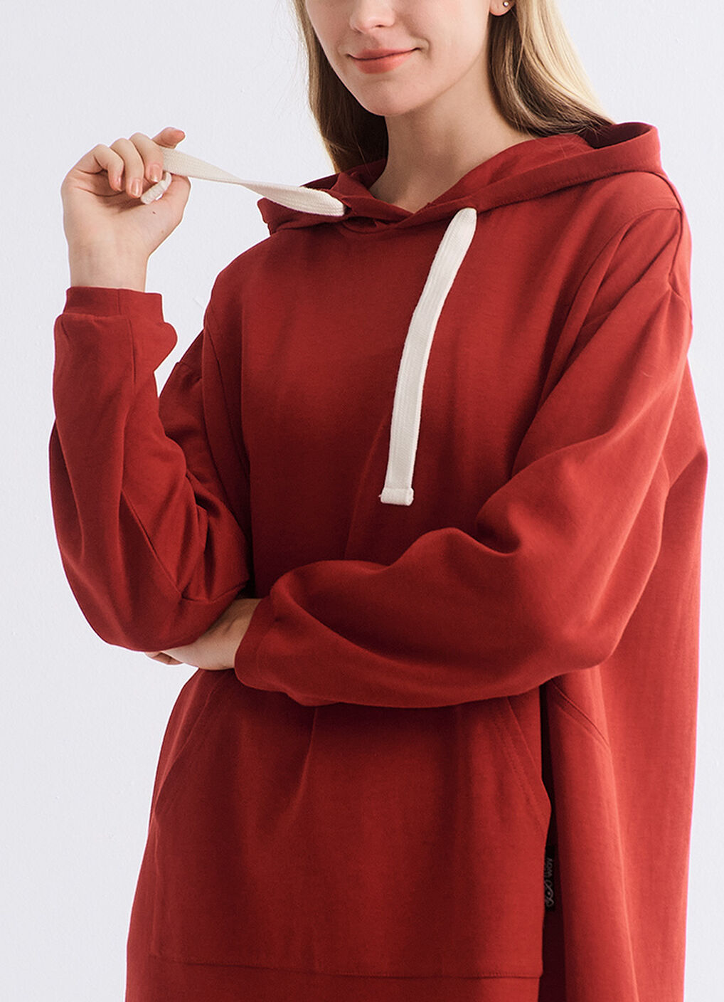 Relaxed Cotton Maternity & Nursing Hoodie Dress, Brick, hi-res image number 2