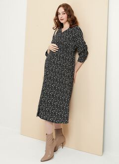Floral Print V-Neck Maternity & Nursing Dress, , hi-res