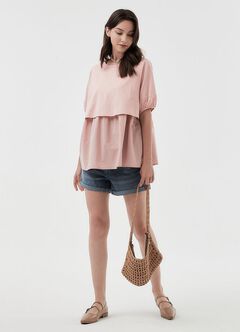 Cuffed Maternity Denim Shorts, , hi-res