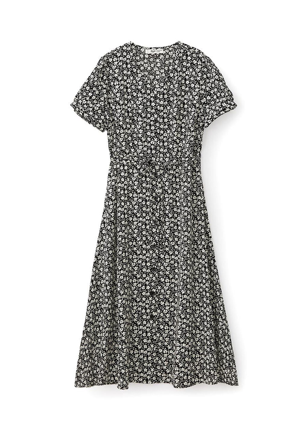 Floral Print V-Neck M&N Dress, Black, hi-res image number 6