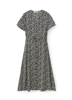 Floral Print V-Neck M&N Dress, Black, hi-res