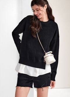 Raw Hem Ripped Maternity Denim Shorts, , hi-res