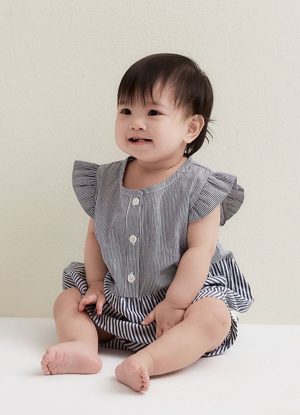 Striped Baby Ruffle Sleeve Romper, , hi-res image number 1