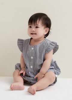 Striped Baby Ruffle Sleeve Romper, , hi-res