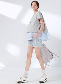 Raw Hem Maternity Denim Shorts, Light Blue, hi-res