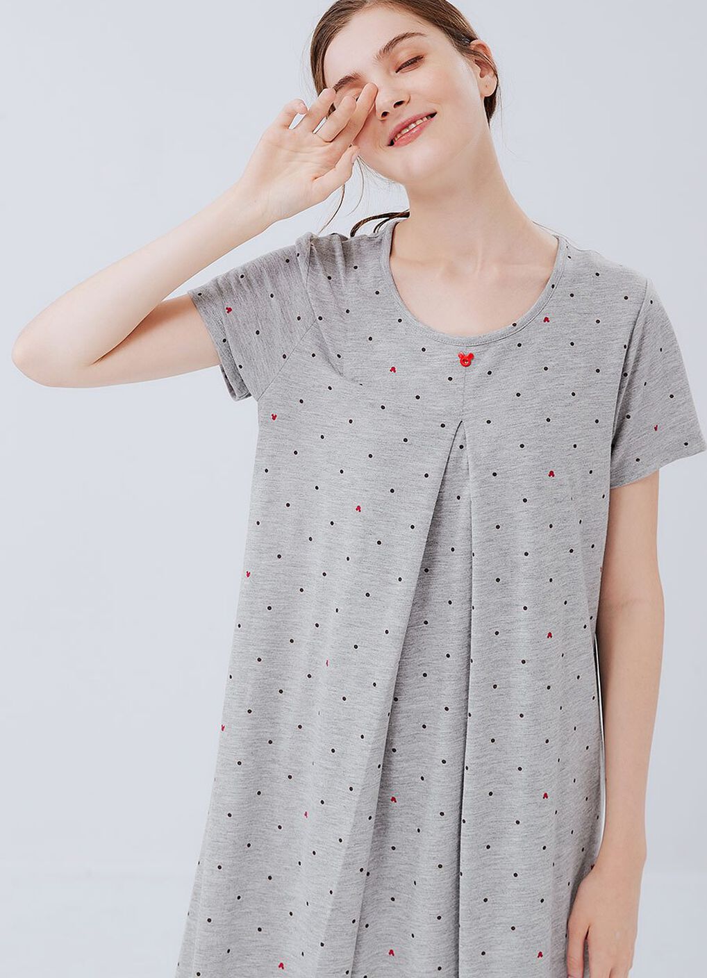 Mickey Dotty Maternity & Nursing Pyjama Dress, Silver, hi-res image number 0