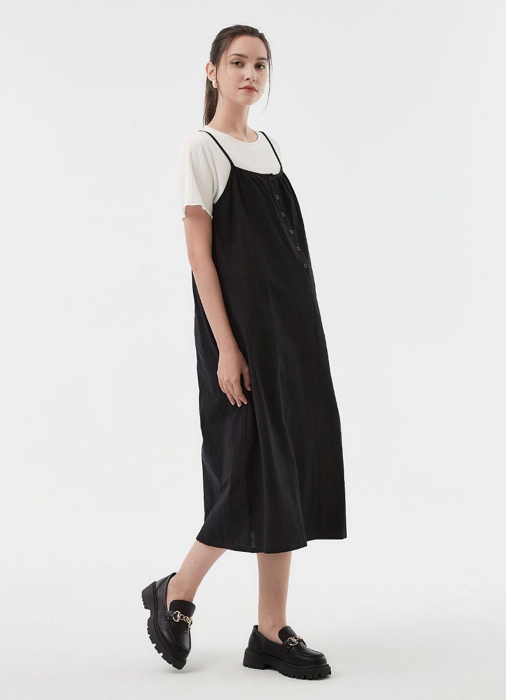 Buttoned Short Sleeve Maternity & Nursing Dress, Black, hi-res image number 4