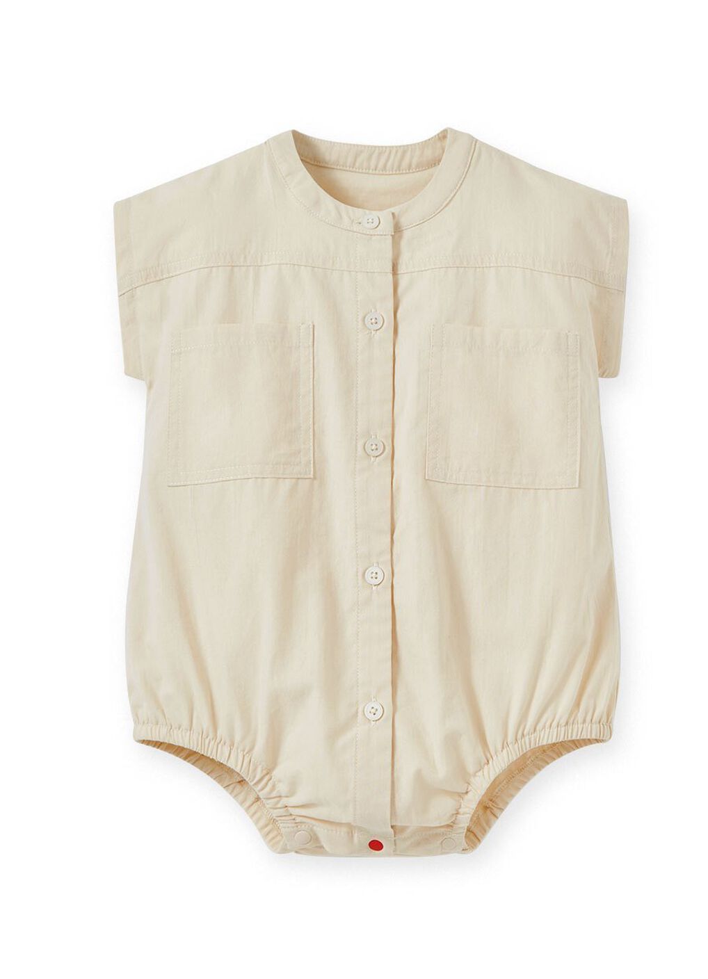 Button Down Baby Short Sleeve Romper, Cream, hi-res image number 0