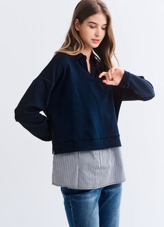 Skipper Collar 2 in 1 Maternity & Nursing Layered Jumper, Navy, hi-res