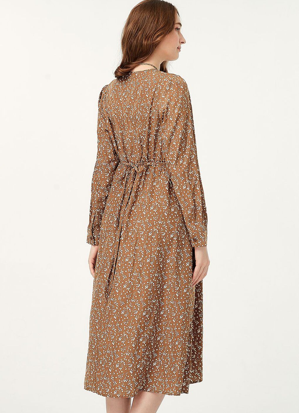 Floral Print V-Neck Maternity & Nursing Dress, Brown, hi-res image number 4