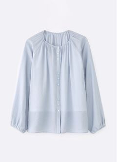Pleated Round Neck Long Sleeve Maternity & Nursing Blouse, , hi-res