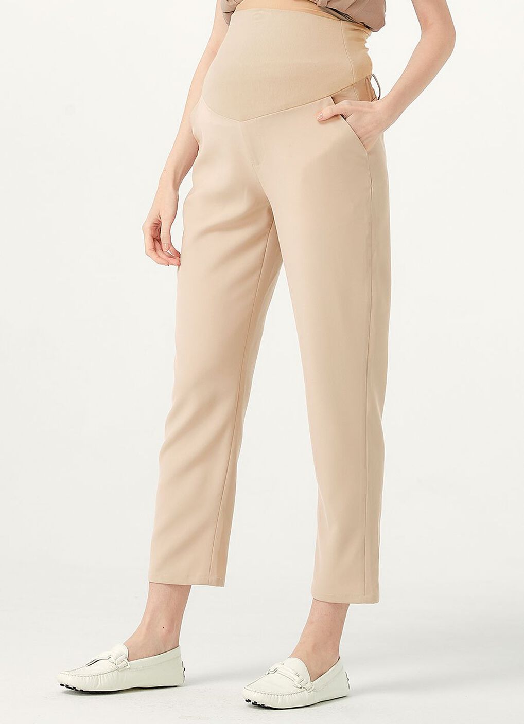 Cropped Maternity Slim Pants, Cream, hi-res image number 2
