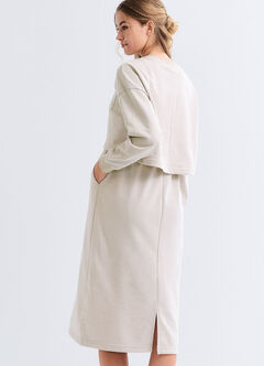 Back Slit Maternity & Nursing Two-Piece Dress, Cream, hi-res