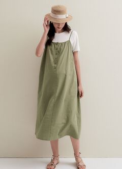 Buttoned Short Sleeve Maternity & Nursing Dress, Olive, hi-res