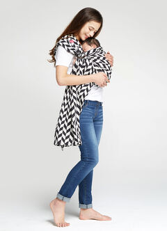 Black & White Herringbone Baby Ring Sling, Black, hi-res