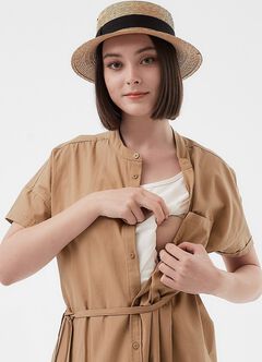 Cotton Maternity & Nursing Shirt Dress, Camel, hi-res
