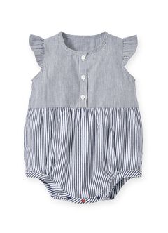 Striped Baby Ruffle Sleeve Romper, , hi-res