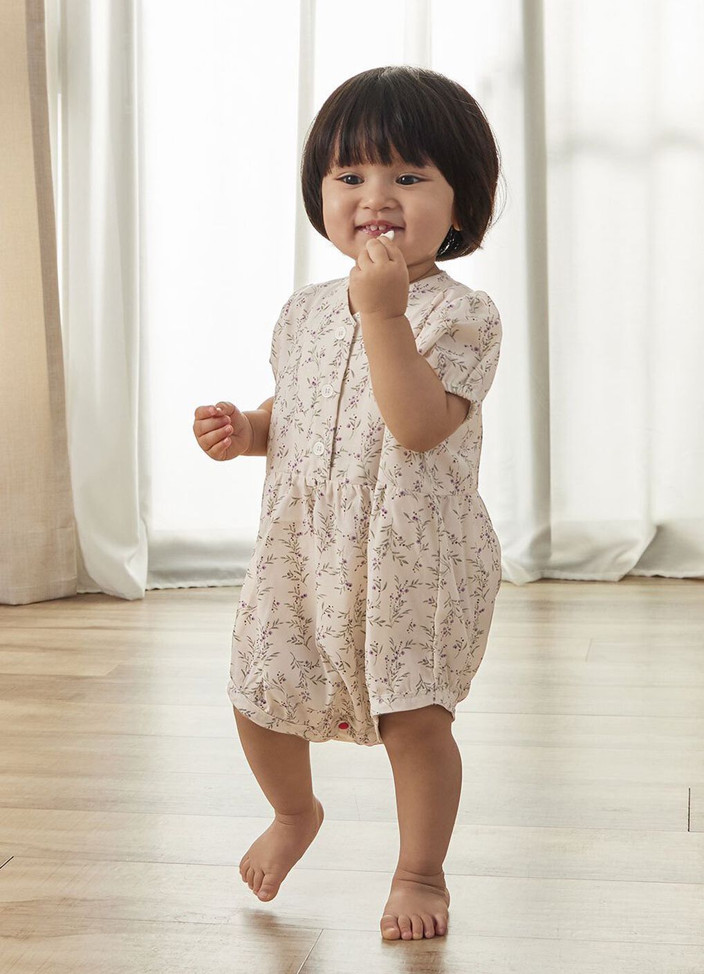 Floral-print Baby Short Sleeve Romper, , hi-res image number 1