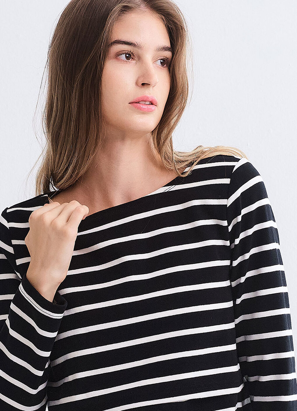 Striped Boat Neck Maternity & Nursing Top, Black, hi-res image number 1
