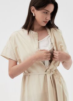 Cotton Maternity & Nursing Shirt Dress, Cream, hi-res