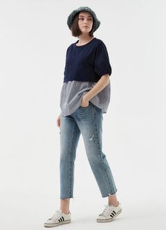 Umbrella Hem Short Sleeve Maternity & Nursing Top, Navy, hi-res