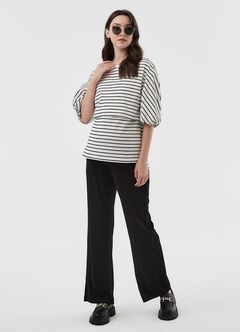 Pleated Maternity Straight Leg Pants, Black, hi-res