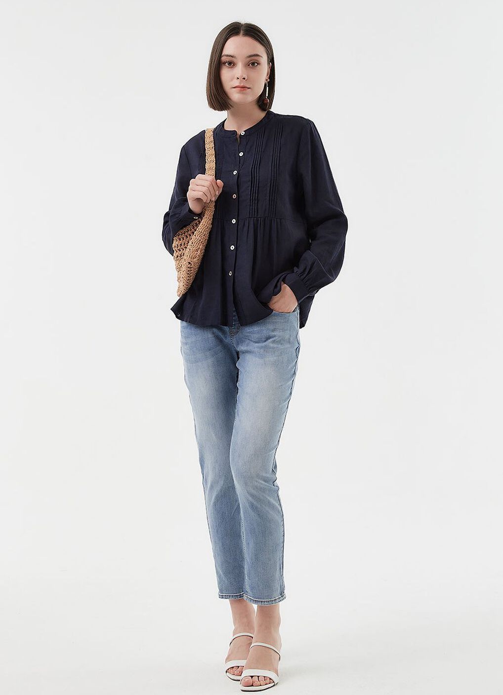 Emboss Pleated Long Sleeve Maternity & Nursing Shirt, , hi-res image number 3