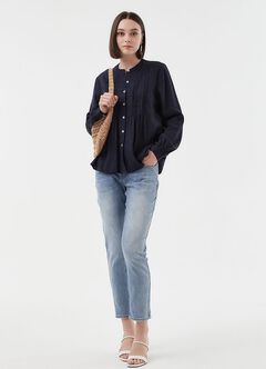 Emboss Pleated Long Sleeve Maternity & Nursing Shirt, , hi-res