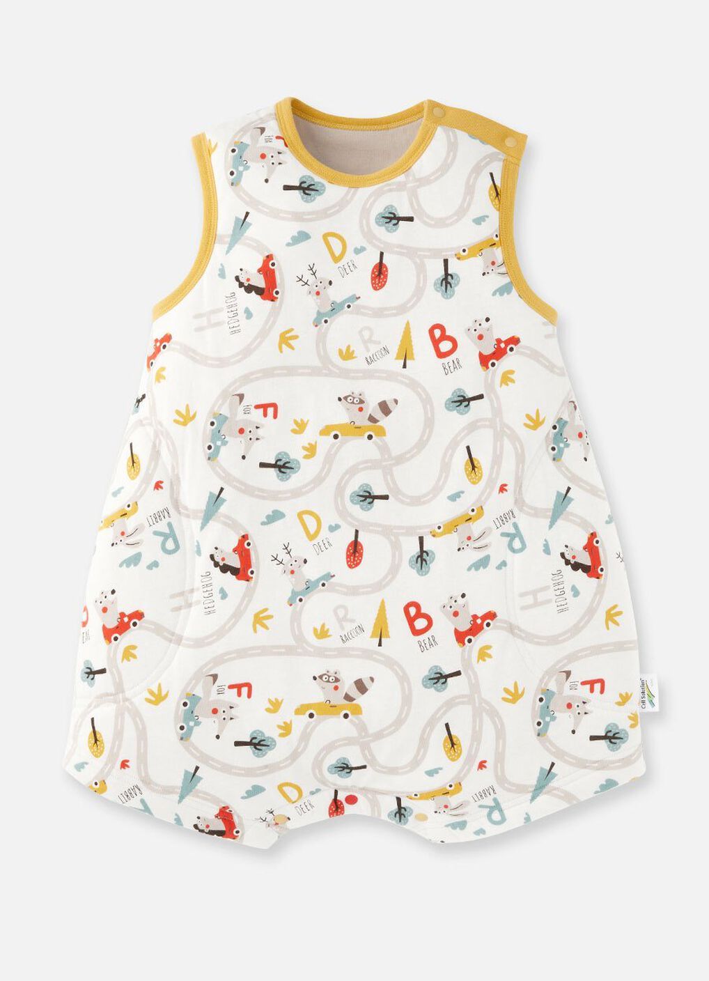 Lightweight Optimum Temp. Sleep Suit-Jungle Bumper Car, Mustard, hi-res image number 0