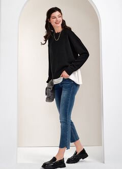 Knitted 2 in 1 Maternity & Nursing Layered Jumper, Black, hi-res