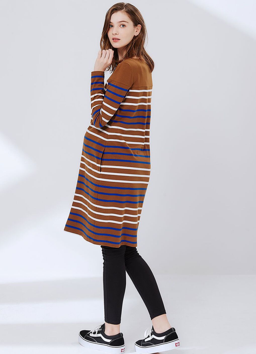 Striped Maternity & Nursing Dress, Camel, hi-res image number 3