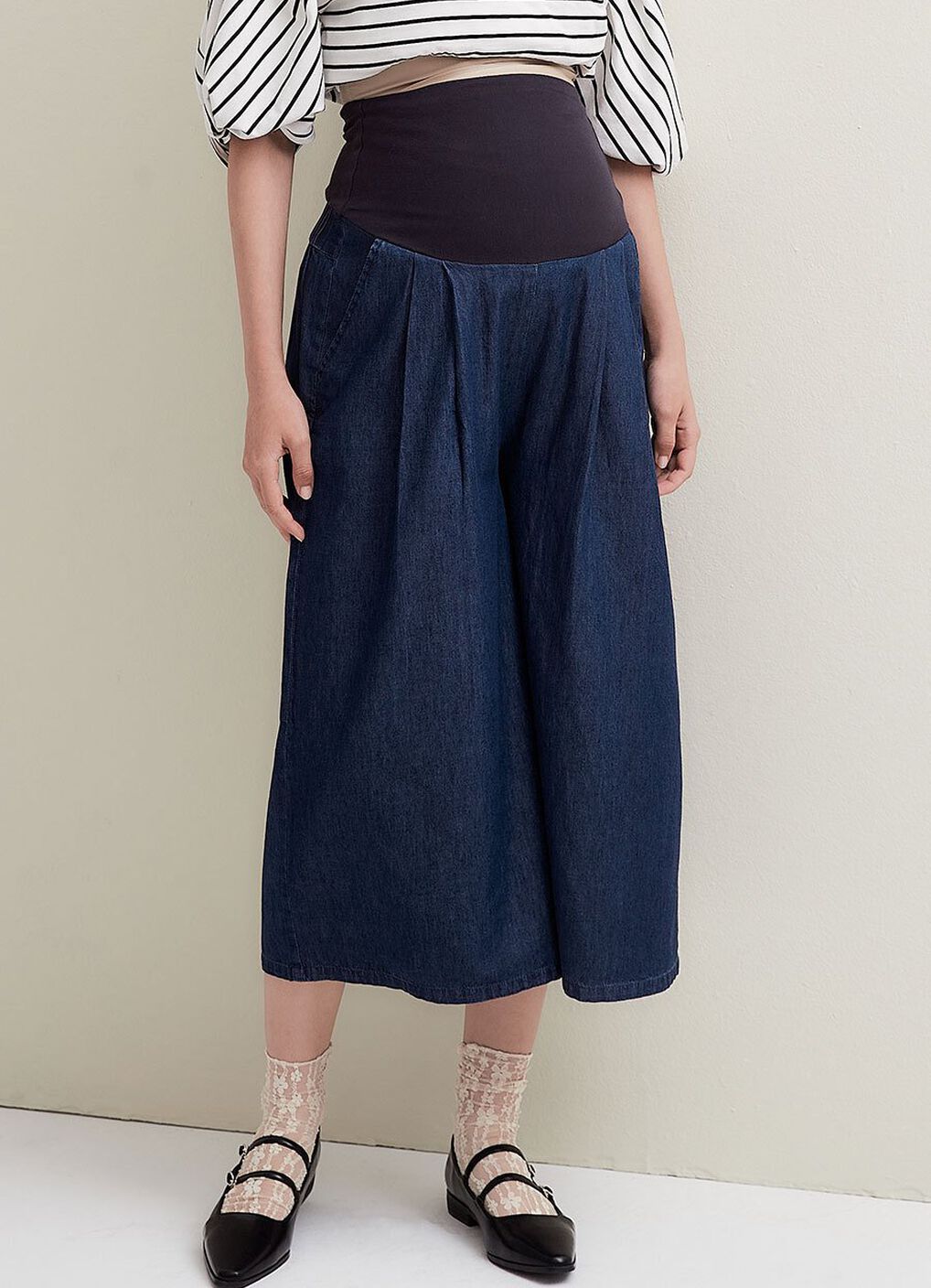 Drapey Wide Maternity Denim Pants, , hi-res image number 1