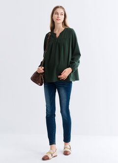 Pleated V-Neck Maternity & Nursing Top, Dark Green, hi-res