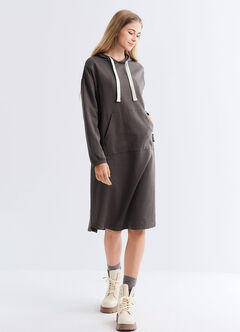 Relaxed Cotton Maternity & Nursing Hoodie Dress, Charcoal, hi-res