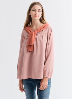 Pleated V-Neck Maternity & Nursing Top, Light Pink, hi-res