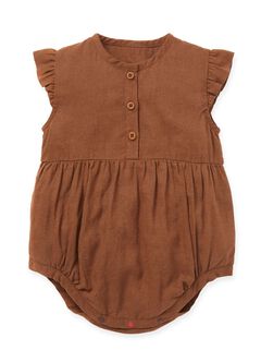 Baby Ruffle S/L Bodysuit, Brown, hi-res