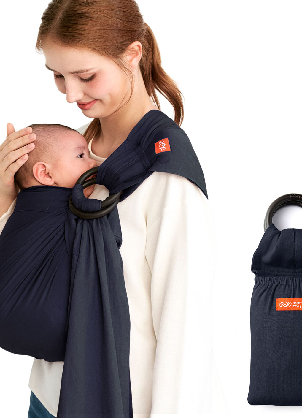 Solid Linen Baby Ring Sling, Navy, hi-res image number 1