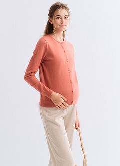 Knitted Crew Neck Maternity & Nursing Cardigan, Rose, hi-res