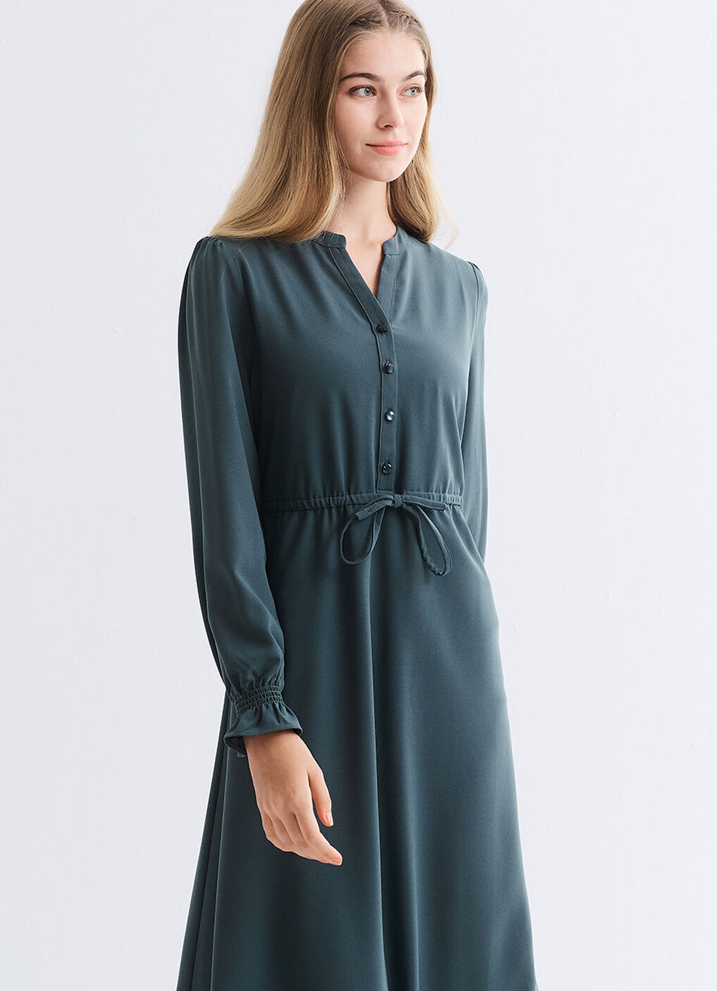 Half Placket Maternity & Nursing Dress, Teal, hi-res image number 2