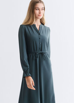 Half Placket Maternity & Nursing Dress, Teal, hi-res