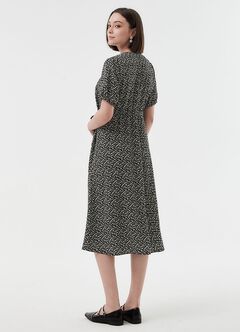 Floral Print Puff Sleeve Maternity & Nursing Dress, Black, hi-res