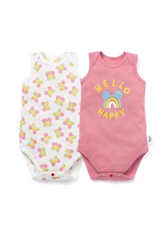 Baby Cotton Mesh Sleeveless Bodysuit 2 Pack, Fuschia, hi-res