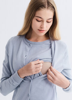 Knitted Crew Neck Maternity & Nursing Cardigan, Light Blue, hi-res